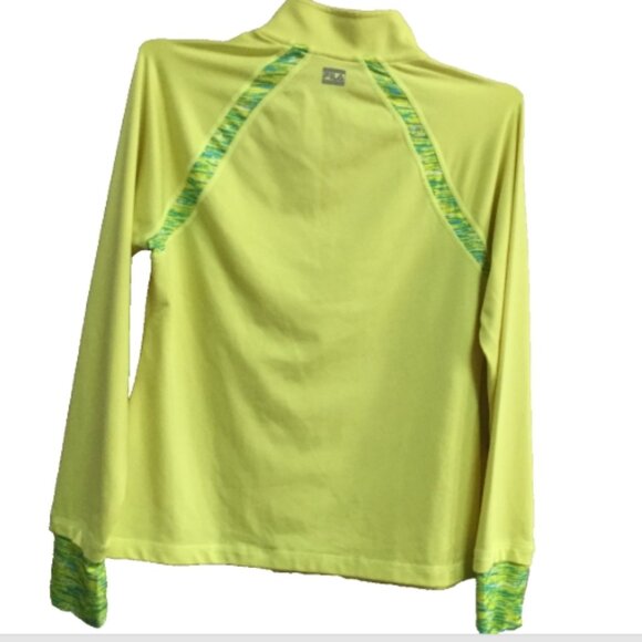 FILA Women L Pullover Athletic Performance Running 1/4 Zip Layered Yellow Green - Picture 4 of 7